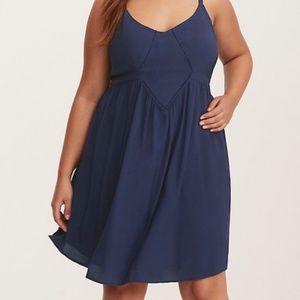 Torrid Navy Challis Crochet Trim Trapeze Sundress - Size 1x NWT